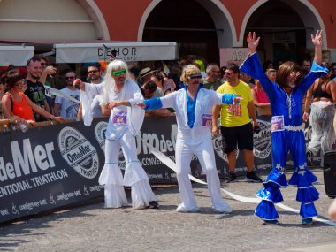 Montagnana, İtalya - 25 Ağustos 2019: Geleneksel tatil bira maratonu.