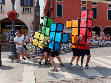 Montagnana, İtalya - 25 Ağustos 2019: Geleneksel tatil bira maratonu.