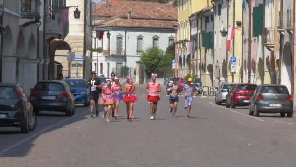 Montagnana Olaszország 2019 Augusztus Hagyományos Ünnepi Jelmezes Sörmaraton — Stock videók