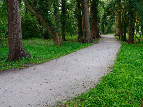City green park scenic footpath. Wolsztyn, Poland 2019