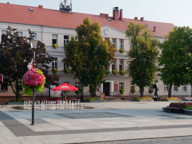 Wolsztyn, Polonya - 30 Ağustos 2019: Merkezi Meydan.
