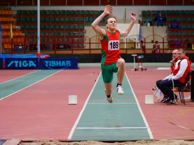 Gomel, Belarus - 14 Aralık 2019: Spor festivali çerçevesinde uluslararası atletizm yarışmaları