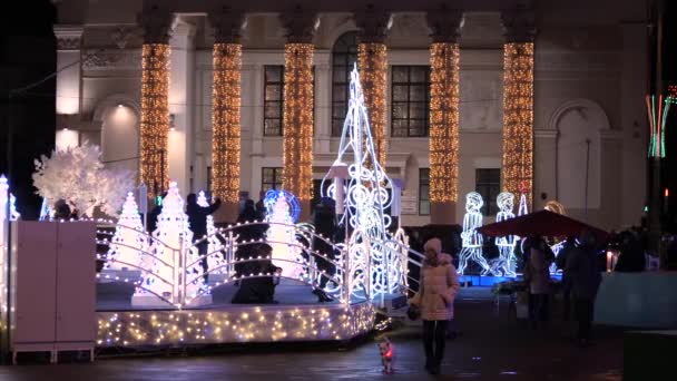 Gomel Belarus 2019 New Years Christmas Illumination 분위기 사람들 — 비디오