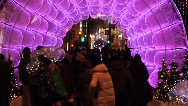 Gomel Belarus 2019 New Years Christmas Illumination 분위기 사람들 — 비디오