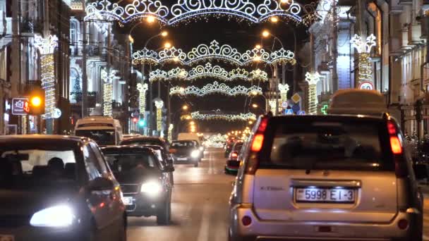 Gomel Belarus Diciembre 2019 Iluminación Navideña Año Nuevo Gente Ambiente — Vídeo de stock