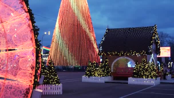 Gomel Belarus Diciembre 2019 Iluminación Navideña Año Nuevo Gente Ambiente — Vídeo de stock