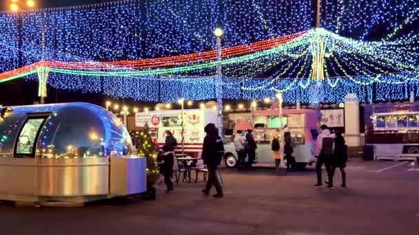 白俄罗斯戈梅利 2019年12月19日 新年灯火通明 喜庆的人 — 图库视频影像
