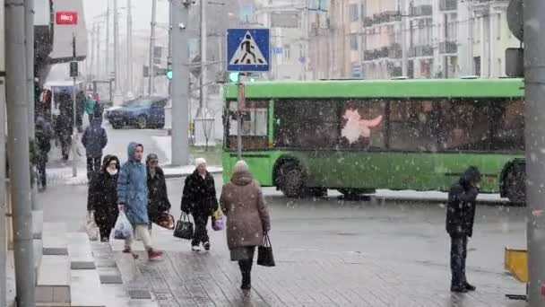 Gomel Belarus January 2020 Traffic Urban Transport Snow — Stock Video