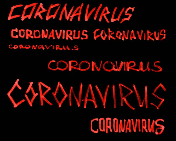 Szöveges figyelmeztetés koronavírus fekete alapon. coronavirus járvány. — Stock Fotó