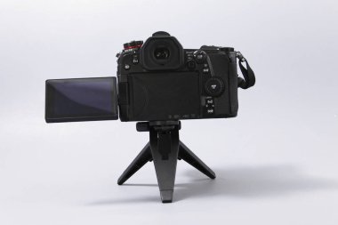 Gomel, Belarus - February 18, 2020: Lumix camera on a mini tripod