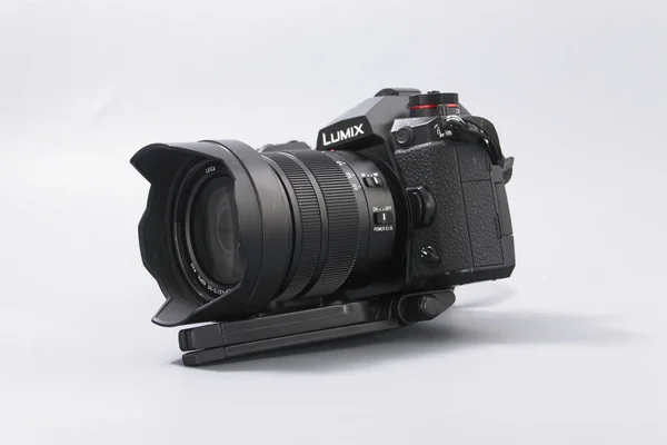 Gomel, Belarus - February 18, 2020: Lumix camera on a mini tripod — Stock Fotó