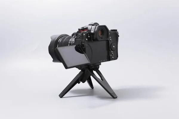 Gomel, Belarus - February 18, 2020: Lumix camera on a mini tripod — Stockfoto