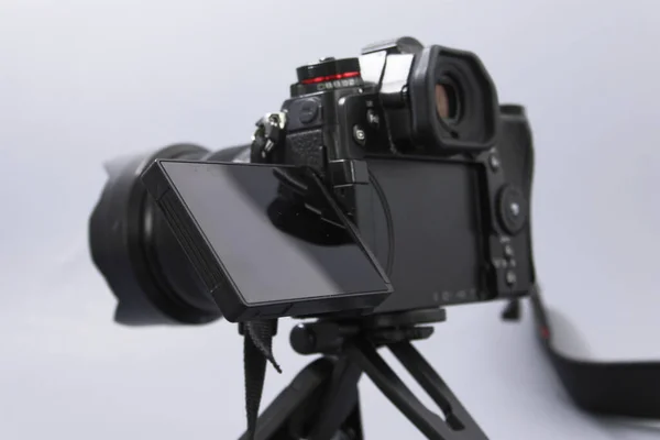 Gomel, Belarus - February 18, 2020: Lumix camera on a mini tripod — Stok fotoğraf