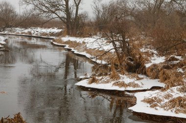 2020 kıyısında kışın dar nehir buzu