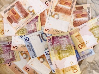 Gomel, Belarus - February 28, 2020: Belarusian paper money on a gray background 2020