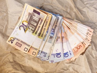 Gomel, Belarus - February 28, 2020: Belarusian paper money on a gray background 2020