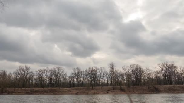 早春の灰色の暗い空に雲があり — ストック動画