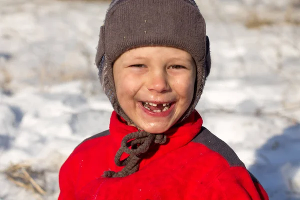 Niño Alegre Sombrero Invierno Gran Retrato 2020 — Foto de Stock