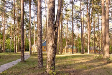 Gomel, Belarus - 8 Mayıs 2014: RANCHO Aile Tatil Üssü. 2020 konforlu ayrı evler.