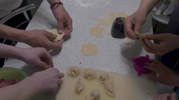 Familia Hace Albóndigas Masa Carne — Vídeos de Stock