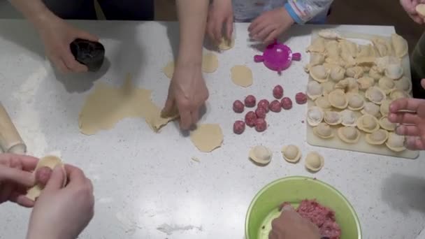 Familia Hace Albóndigas Masa Carne — Vídeo de stock