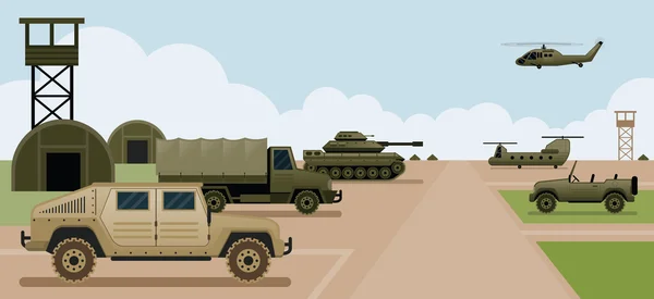 Campamento base militar, Vista lateral — Vector de stock