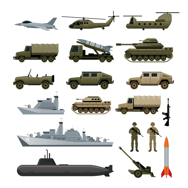 Véhicules militaires Object Set, Vue latérale — Image vectorielle