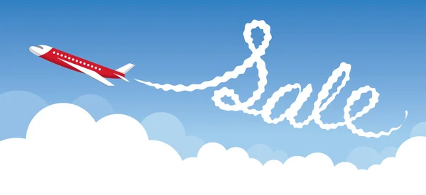 Avião com trilha branca Fumo, texto de venda — Vetor de Stock