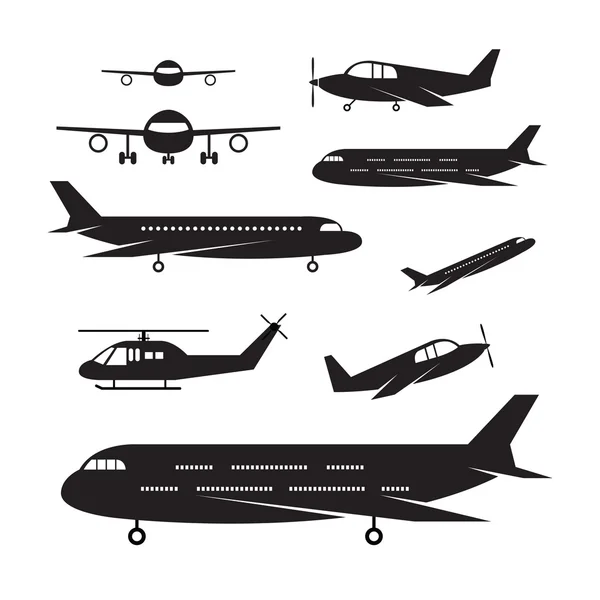 Samolot, Light Jet obiektów sylwetka zestaw — Wektor stockowy