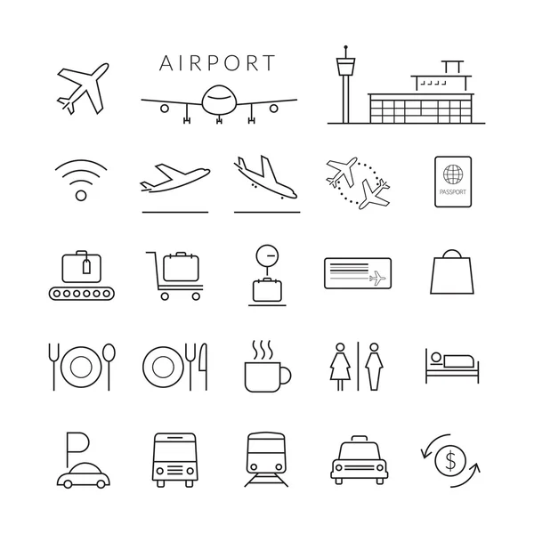 Conjunto de iconos y símbolos de línea de aeropuerto — Vector de stock