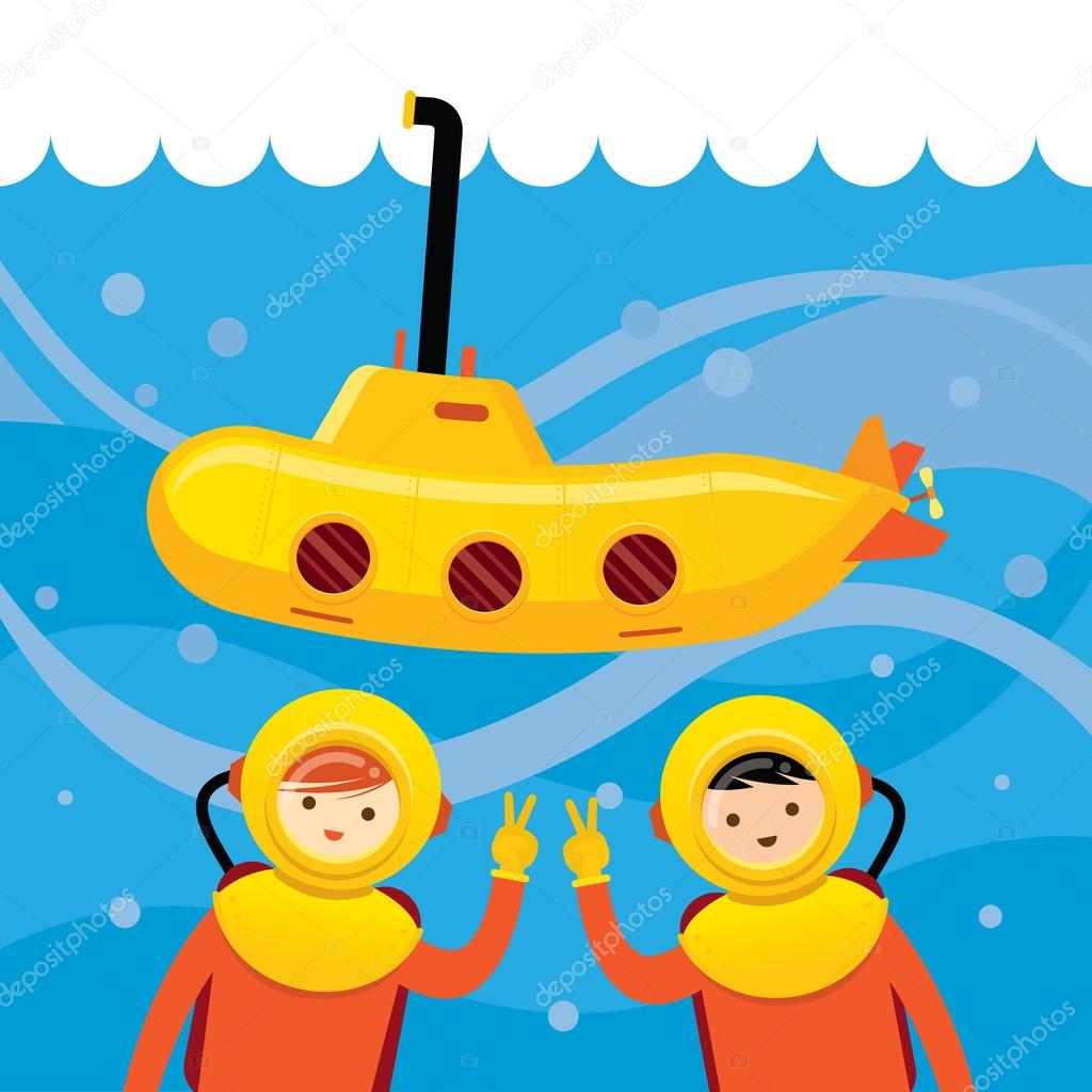 Yellow Submarine with Kids Diving