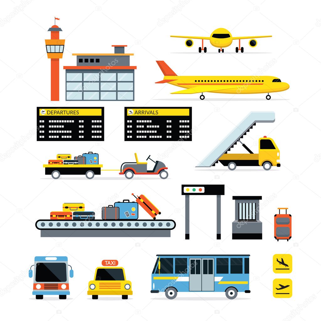 Airport Object Flat Design Set