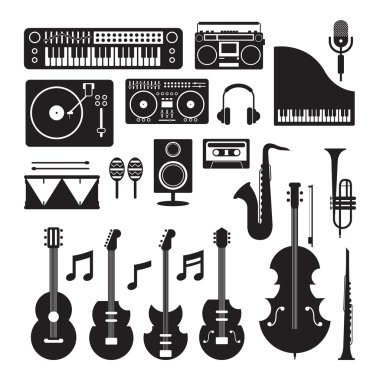 Müzik aletleri siluet nesneleri kümesi