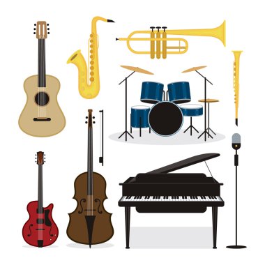 Caz müzik aletleri nesneleri kümesi