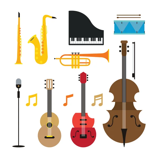 Conjunto de objetos de instrumentos de música de jazz — Vector de stock