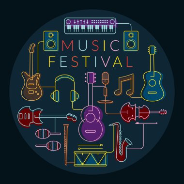 Müzik aletleri nesneleri etiket, çizgili Tema