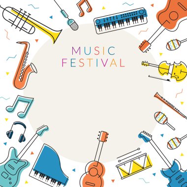 Müzik aletleri nesneleri çerçeve, çizgili Tema