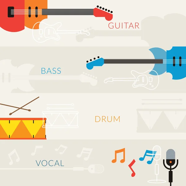 Instrumentos musicais Objetos Banner Background —  Vetores de Stock