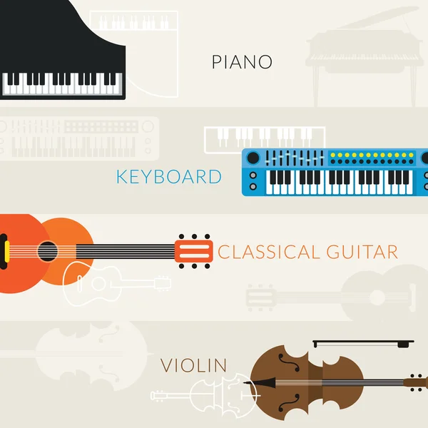 Music Instruments Objects Banner Background — Stockový vektor