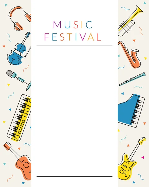 Music Instruments Objects Poster Frame, Line Design — Stock vektor