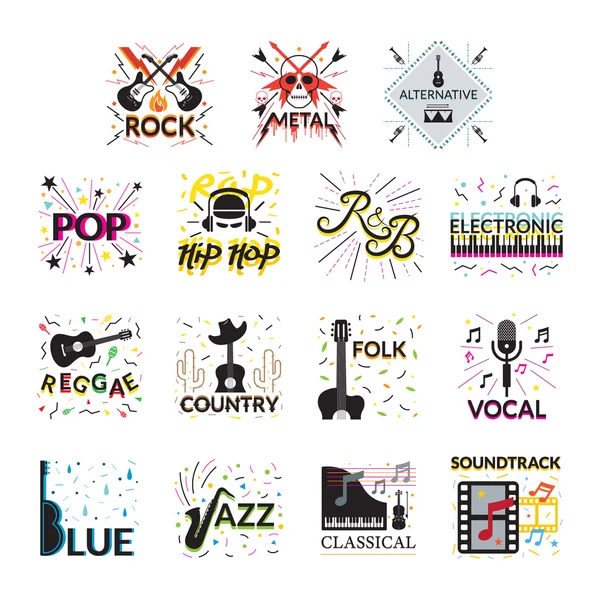 Music Genres Signs and Symbols — Stock vektor