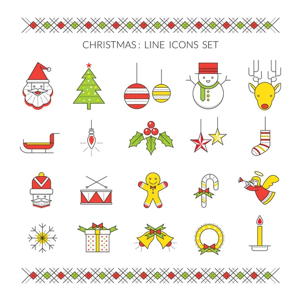 Conjunto de iconos de línea de Navidad — Vector de stock