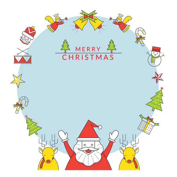 Christmas Frame, Santa Claus and Reindeer with Line Icons — Stock Vector