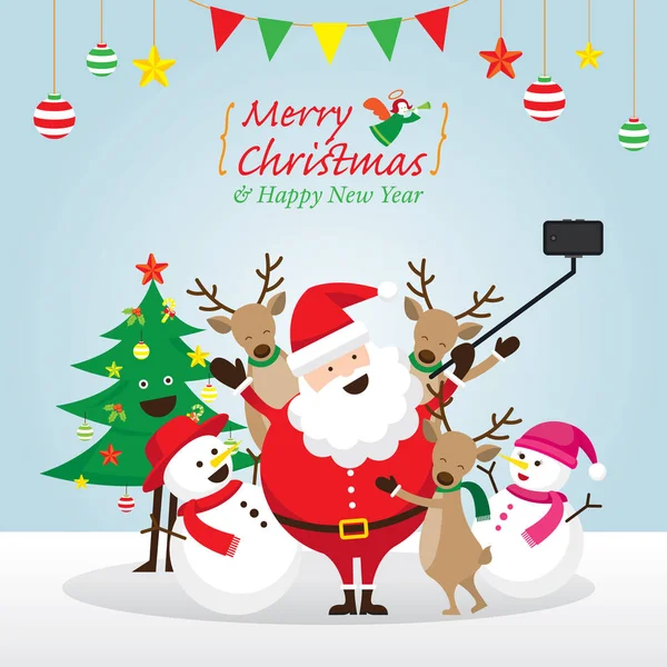 Boże Narodzenie, Święty Mikołaj i Selfie znajomych — Wektor stockowy