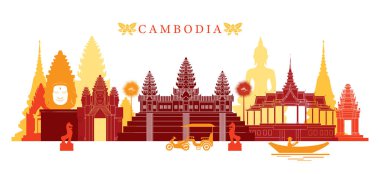 Cambodia Landmarks Skyline, Colourful clipart