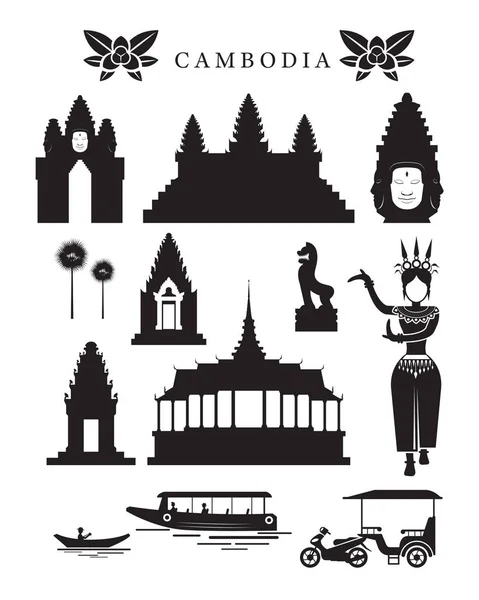 Cambodge Monuments et culture Object Set — Image vectorielle