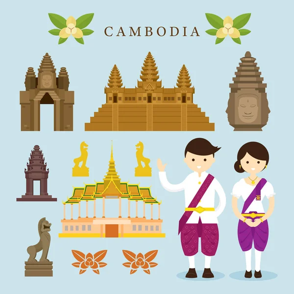 Cambodge Points de repère et objets Éléments de conception — Image vectorielle