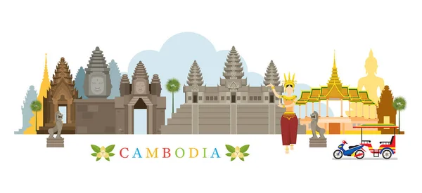 Kambodža památky Panorama — Stockový vektor