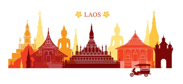 Laos sevärdheter Skyline, färgglada — Stock vektor