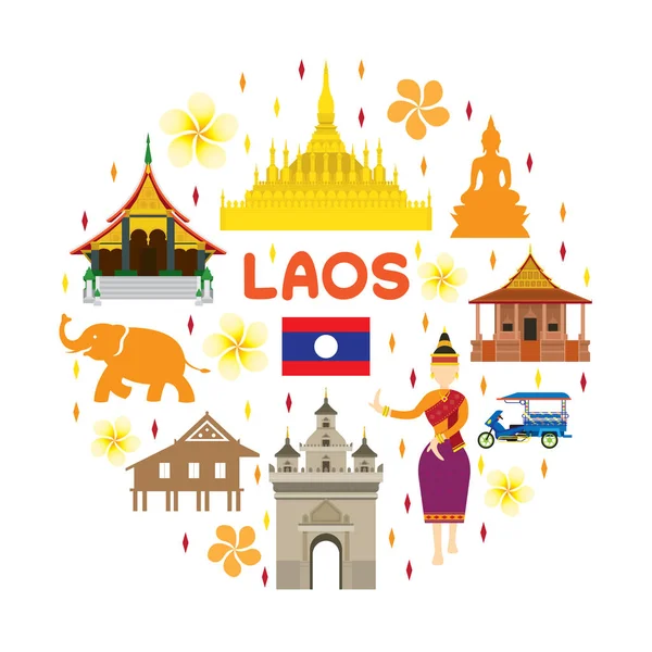 Laos Travel Attraction Label — Stock Vector